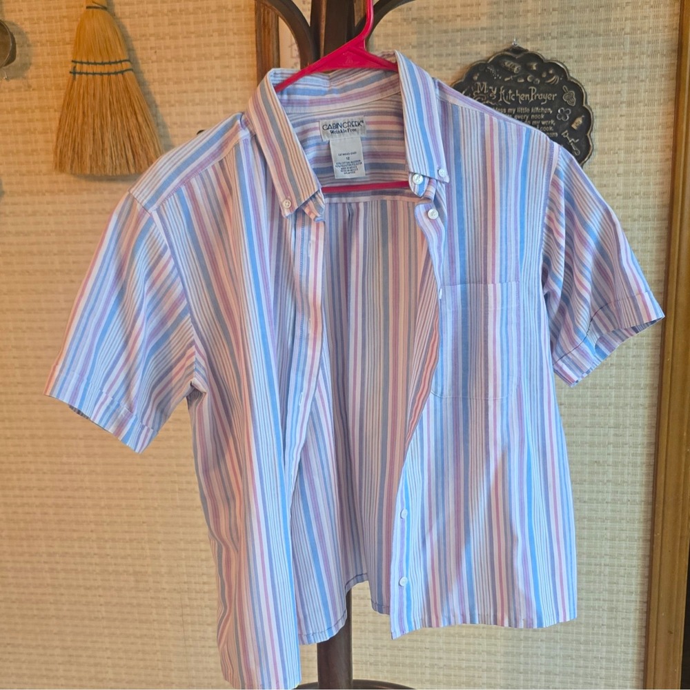 Cabin Creek Women's 12 Wrinkle Resistant Woven Striped Collared Button-Down